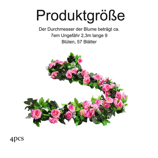 4 stk. blomstergirlander rosegirlander 2,1 meter for bryllup, dekorasjon