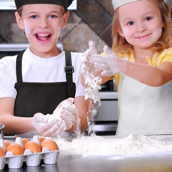 Barnförkläde och manschett, justerbart barnförkläde stor ficka köksförkläde lämpligt för matlagning bakning målning, svart