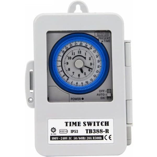 Mekanisk timer. Tidsafbryder. TB388. PC. Vandtæt. 24 timer. Dagligt programmerbar. Vandvarmer belysningstimer. AC 100-250V. 20A