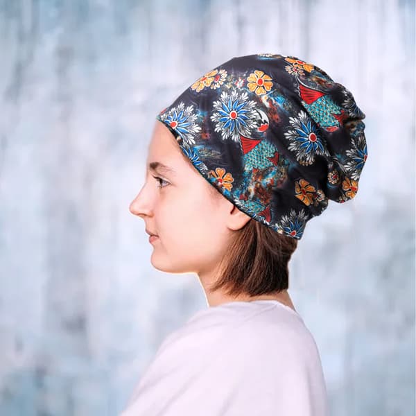 Damer Bomull Elastisk Slouchy Beanie Lue Blomsterhette Skjerf