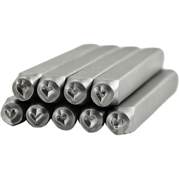 9 stk hjerteformede metallstempler, stålstempler for smykkestempling