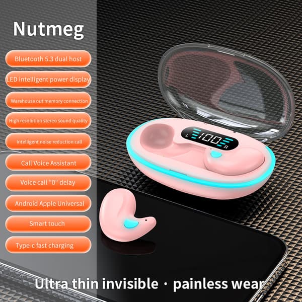 X55 Bluetooth-hodetelefoner for bruk under søvn, digital skjerm, mini støydemping Pink