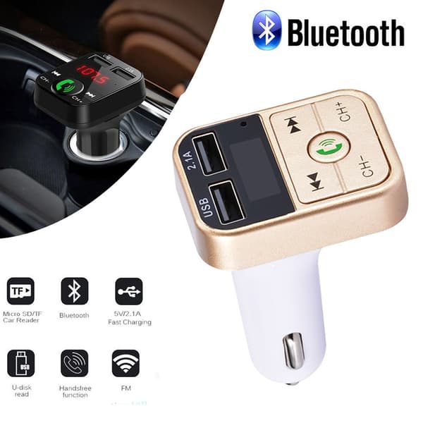 Bluetooth MP3-spiller FM-sender Håndsfritt trådløs radioadapter gull