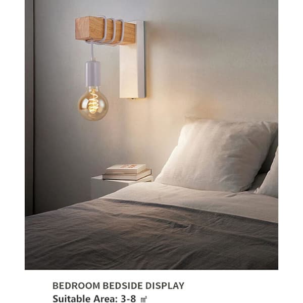 Moderne vegglampe i metall og tre (hvit), interiørbelysning, dobbel E27
