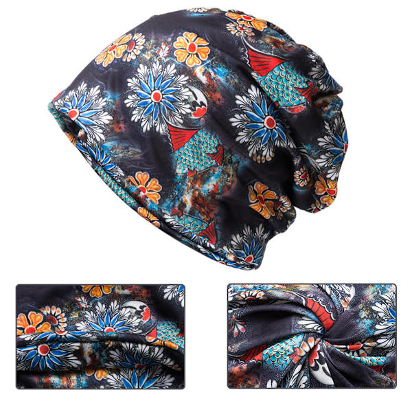Damer Bomull Elastisk Slouchy Beanie Hatt Blomma Mössa Sjal