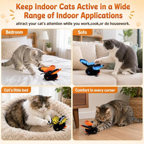 Smart Sensing Flapping Butterfly Toy Interaktiv Katt, Interaktiv Fjäril Kattleksak, Realistisk Vingrörelse, Sensorutlöst, Gul
