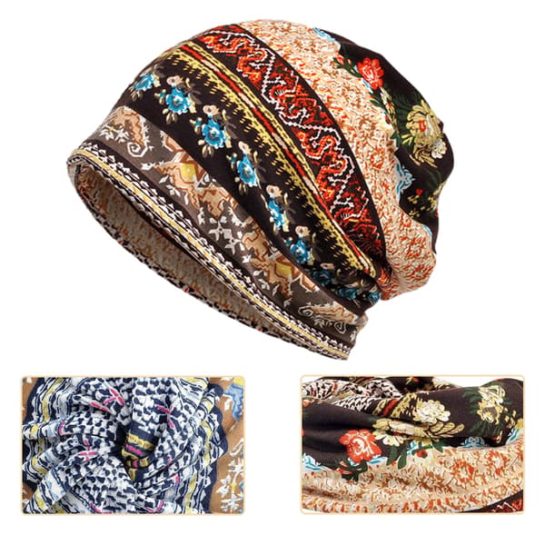 Dame Bomuld Elastisk Slasket Beanie Hue Blomster Hætte Tørklæde