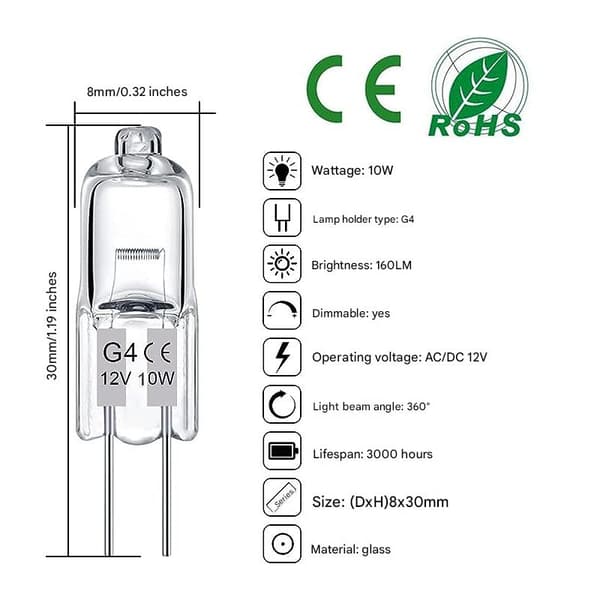 20-pack G4 halogenlampor, 10W 12V - Varmvitt