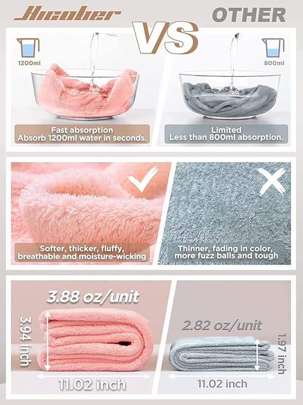 Hårhåndkle i mikrofiber for kvinner, blågrå rosa, 3-pakning