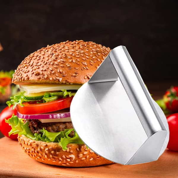 Rund hamburgerpresser i rustfrit stål, sølv 1.5 thick