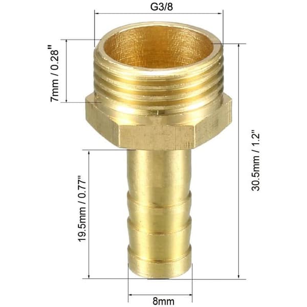 5 st mässingsslangkoppling 8 mm hullingförsedd x 3/8 PT hane adapteranslutning