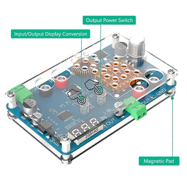 Ny Buck Converter, DC 5-32V til 5-45V 3A Justerbart Modul med Spændingsdisplay og Touch Sensor Switch