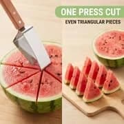 2 stk. vannmelonkutter, trekantet melonkutter i rustfritt stål med trehåndtak for rask fruktskjæring