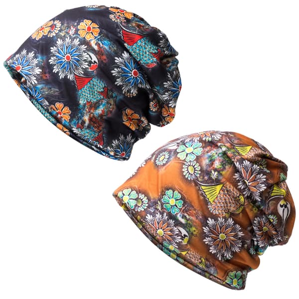 Damer Bomull Elastisk Slouchy Beanie Lue Blomsterhette Skjerf