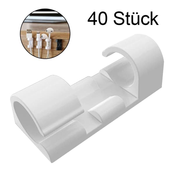 40 stk. kabelclips til skrivebord, strømkabel, USB-ladekabel