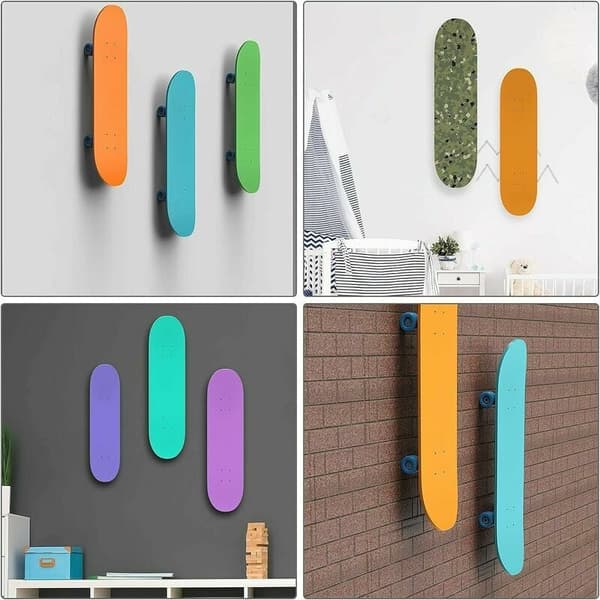 Sæt med 2 skateboardkroge til vægmontering af longboard