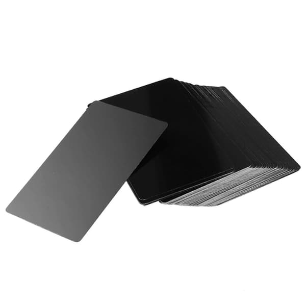 100 STK Sorte visitkort i aluminiumslegering til gravering, blanke, 0,2 mm tykkelse
