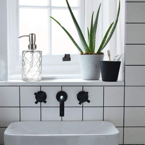 Tvålpump, klar diamantdesign, påfyllningsbar, väggmonterad tvålpump