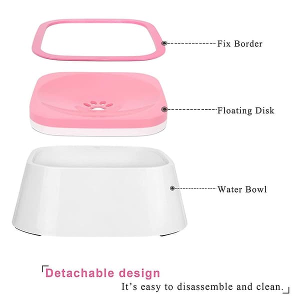Spillsäker Vattenskål för Husdjur, Droppfri Långsam Vattenmatare, Halkfri Vattendispenser för Husdjur, Långsam Drickskål - Rosa