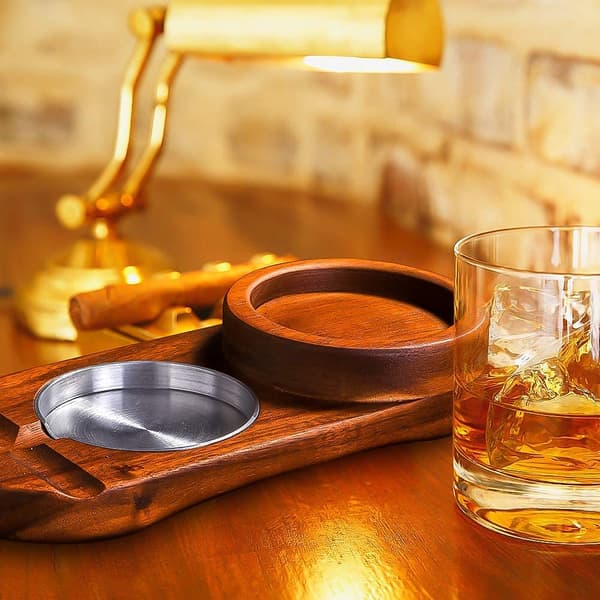 Cigarr Askkopp Whiskey Glasunderlägg 2 i 1, av trä
