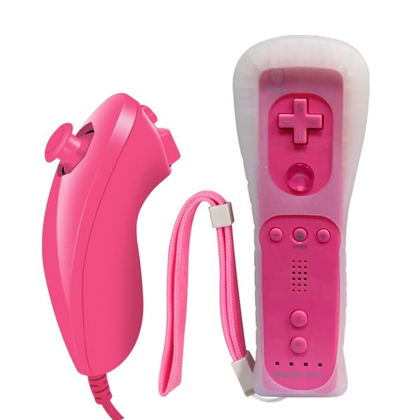 Wii Remote og Nunchuk Controller Sæt, 2-i-1 Motion Plus Indbygget Spilcontroller med Etui og Håndledsrem til Wii Konsol