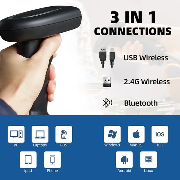 Strekkodeskanner 1D Laser Bluetooth 2D Strekkodeskanner Ekspresslogistikk Kablet Skanner