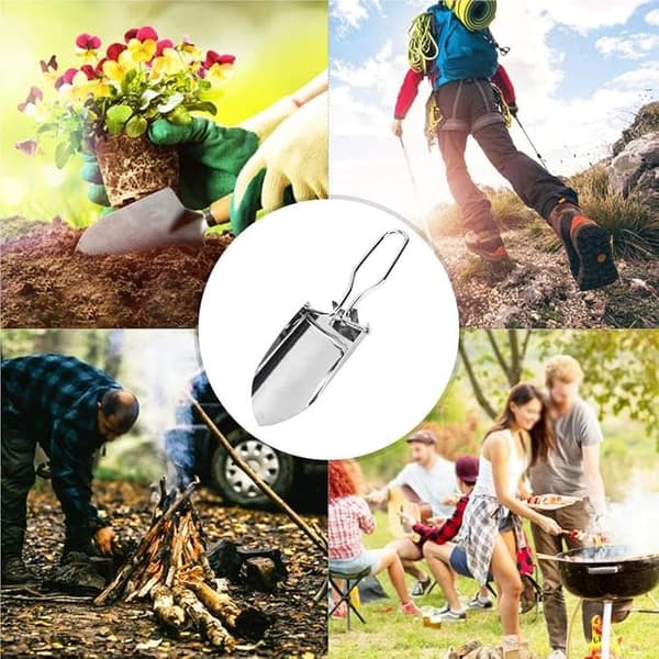 Sammenleggbar overlevelsesspade i rustfritt stål, multifunksjonell campingspade, ergonomisk hage-, tur- og strandspade