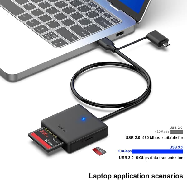 Hukommelseskortlæser, 4-i-1 USB-C til SD Micro SD MS CF Kortlæser Adapter