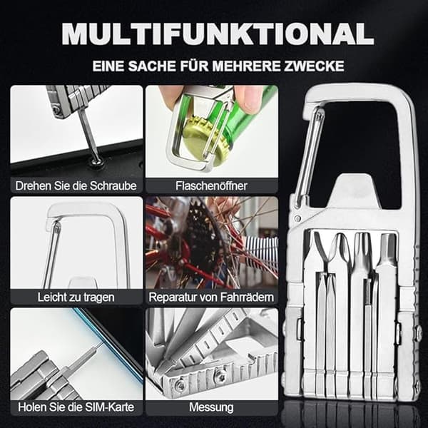 8-i-1 Multifunktionellt EDC Karbinverktyg, Bärbart Fällbart Skruvmejselset, Mini Utomhus Reparations Multiverktyg