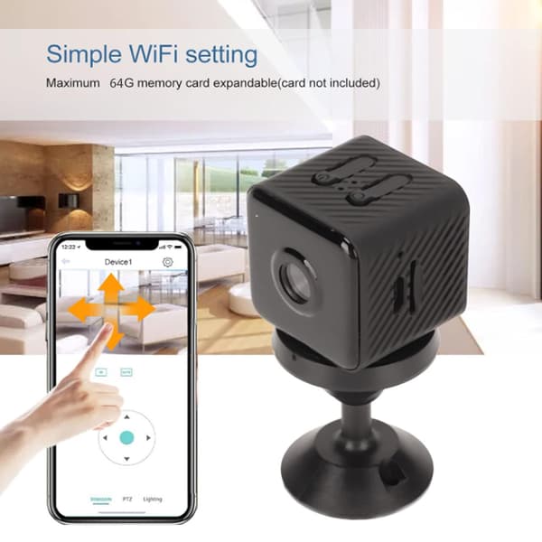Kompakt sikkerhetskamera, 1080P HD WiFi IP-kamera med bevegelsesdeteksjon, nattsyn, loop-opptak