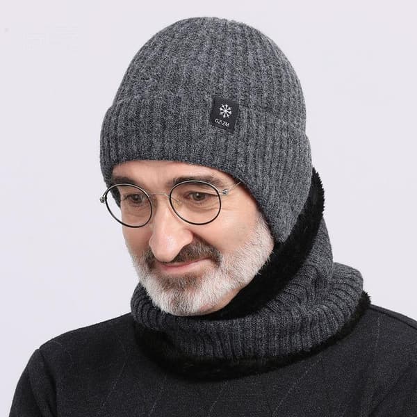 Hattar för män, höst och vinter, varma öronmuffar, vintermössa i ull för män, tjock stickad vintermössa