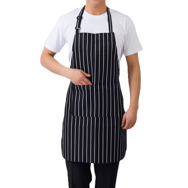 Förkläde Kökstillbehör Justerbart Svartrandigt Haklappsförkläde Med 2 Fickor