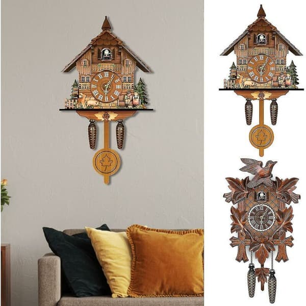 Väggklocka i MDF-trä – Längd 26 cm x Bredd 6 cm x Höjd 14 cm – Traditionell Schwarzwald-design