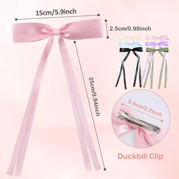 6 stk. hårspænder med sløjfe - sort+pink+blå+lilla+beige+grøn