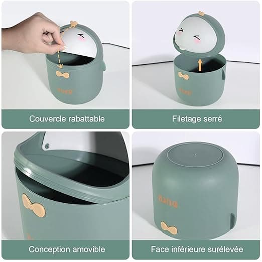 1,5L Mini Papperskorg med Lock, Kompakt Modern Avfallskorg för Kontor Sovrum Badrum