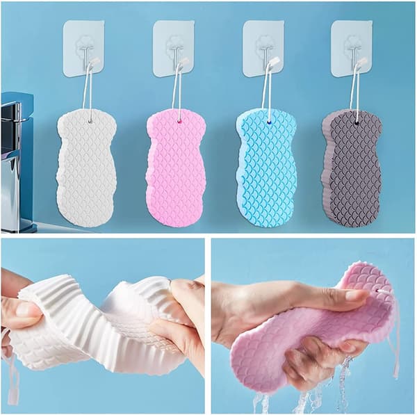 Badesvamp 3D Svamp 4-pakning + 4 gratis kroker