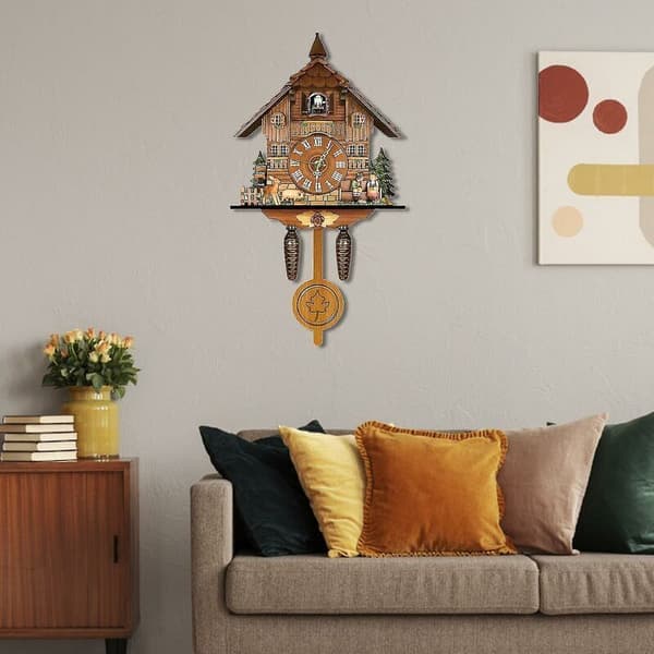 Väggklocka i MDF-trä – Längd 26 cm x Bredd 6 cm x Höjd 14 cm – Traditionell Schwarzwald-design