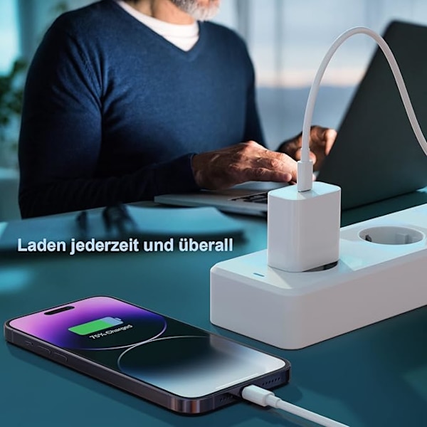iPhone 15 / iPhone 16 / iPhone 17 Oplader + 2M USB-C til USB-C Hurtig Oplader Kabel