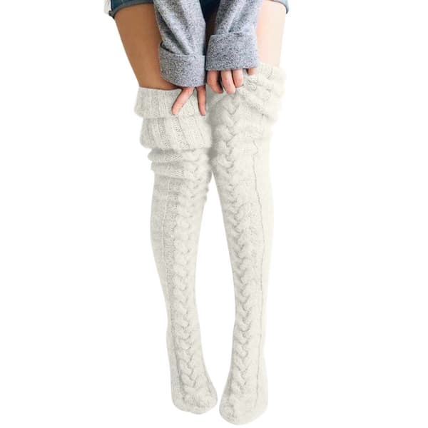 Varme strikkede over-knee sokker, sort White