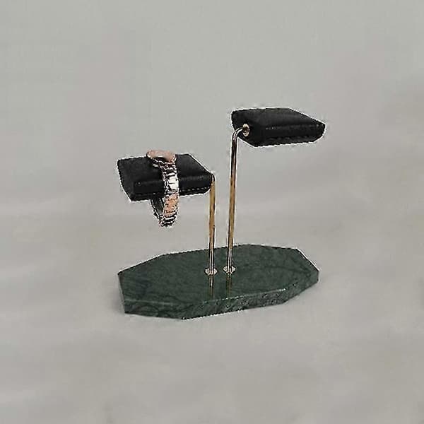 Marmor Grøn Base Guld Støttestang Ur Stand Display Stand Sort PU Læder Dobbelt Ur Smykker