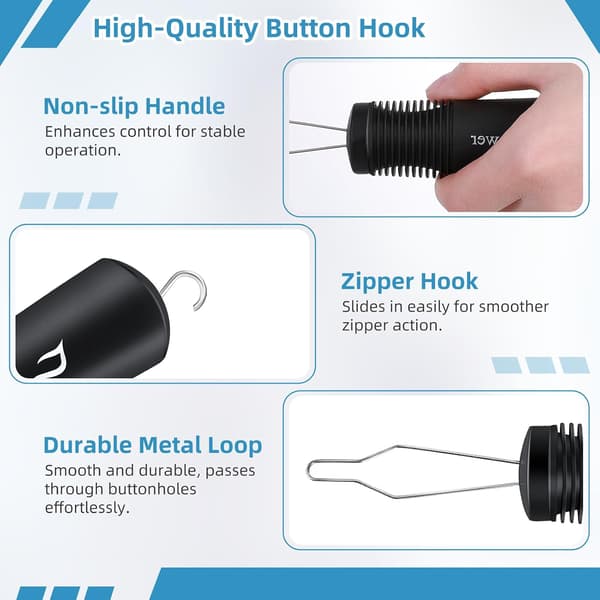 3 stk. knaphage og lynlåstrækker, knap-hjælpemiddel til én hånd