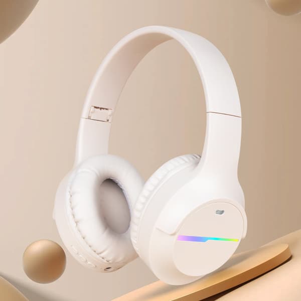 Nye M9 LED Lysende Bluetooth Hovedtelefoner til DJ Trådløs Musik, Beige til Mobilspil