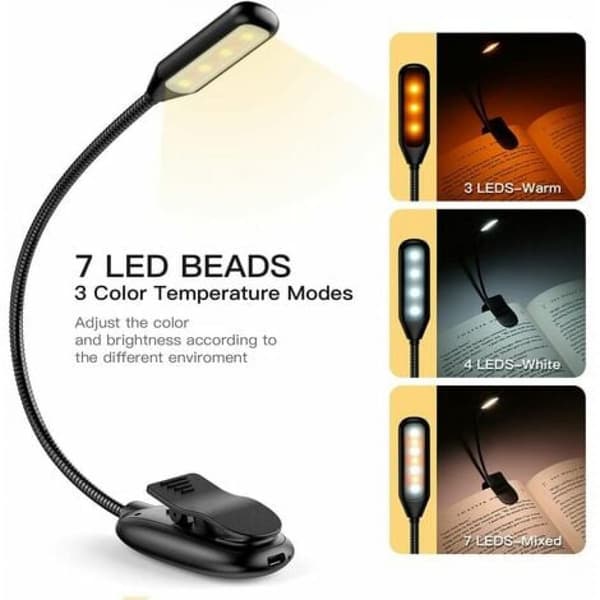 Leselys Boklys, USB-lading Leselys 7 LED CON 3 lysstyrkemoduser og 3 fargetemperaturer