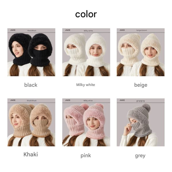 Stickad dammössa med ullfoder, vinterscarf, maskset, snömössa, plyschiga hörselmuffar, skullmössa med pompom