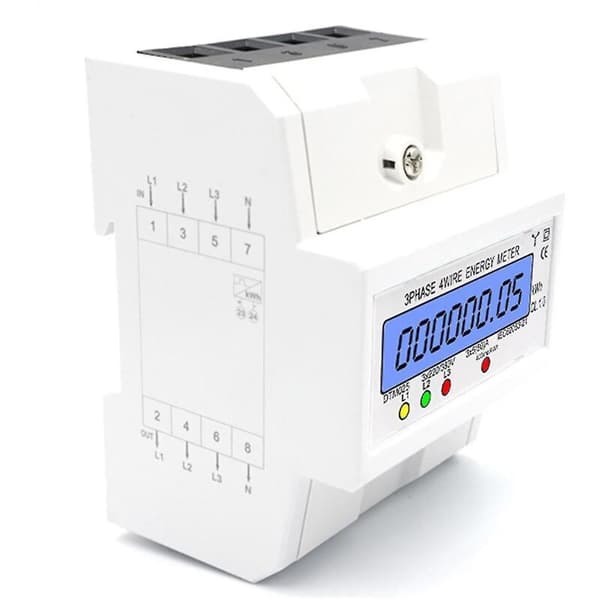 Dator för trefasström 220/380 V 5-80 A – Bakgrundsbelyst LCD-skärm – DIN-skenmontering – Noggrannhetsklass 1.0