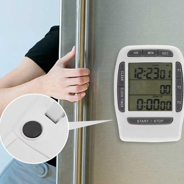 Kt001 Edge LCD Digital Timer, 3-kanals digital timer, kökstimer, nedräkningstimer, starkt alarm, stark magnetisk hållare