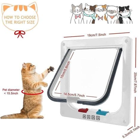Katteluge med 4-vejs manuel lås – Energieffektiv – Holdbart ABS-materiale – Hurtig installation – Til små hunde