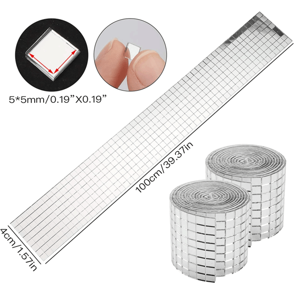 5 x 5 mm Mini Speilmosaikksteiner, Selvklebende Speilfliser