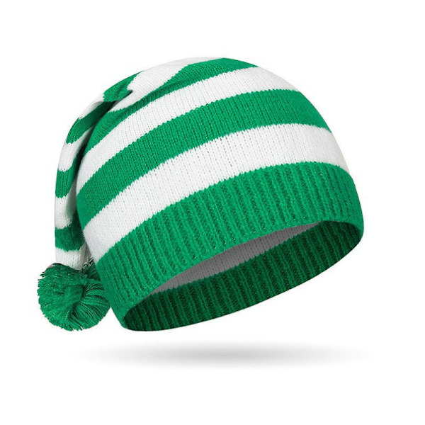Julstickad mössa - Festlig design. Barn [Vit och gröna ränder]*1
