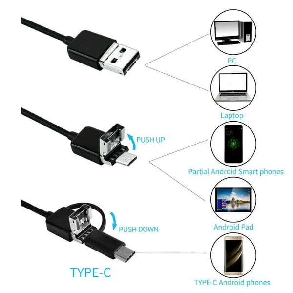 USB LED Endoskop 2-10M Vanntett Endoskop Inspektionskamera For Android PC